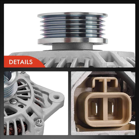 Close-up of Heavy Duty Alternator For Subaru Forester 1998 And Impreza 1997 To 1998 1.8L 2.2L 2.5L 12V 75A 5 Groove Pulley