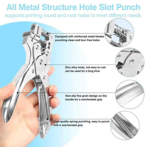 2 In 1 Badge Slot Hole Punch For Id Cards And More No Nonsense Heavy Duty Hand Punch Made Of Metal For PVC Cards Paper And Cardstock 5mm Round Hole And 13x3mm Slot Hole Silver, handheld metal punch with reinforced blades