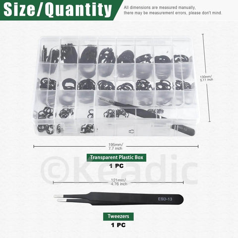 Alloy Steel C Clip Retaining Ring Kit 266 Pieces 21 Sizes From M4 To M28 in plastic box with tweezers