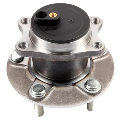 Front view of a front wheel hub and bearing assembly with ABS for Mitsubishi Lancer 2008 to 2015 5 lug replacement.