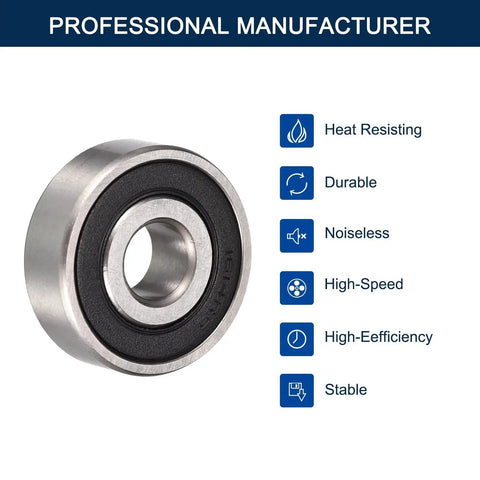 Deep Groove Ball Bearing Sealed 2RS Pre Lubricated Heavy Duty Chrome Steel High Speed Low Noise ABEC Tolerance Rubber Seal ID Three Eighths Inch OD