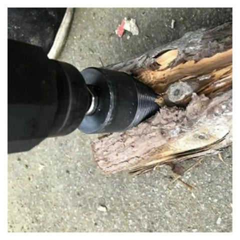 Heavy Duty Firewood Drill Bit For Tapered Hole Driving Steps Bore 38 Mm Round Handle Iron Construction Durable Woodworking Tool In Use