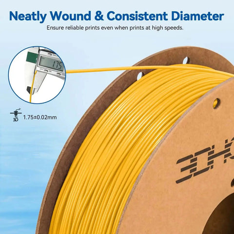 Speedy PLA Filament 1.75mm 1kg Yellow Cardboard Spool For Fast 3D Printing Up To 5X Faster With 0.02mm Dimensional Accuracy