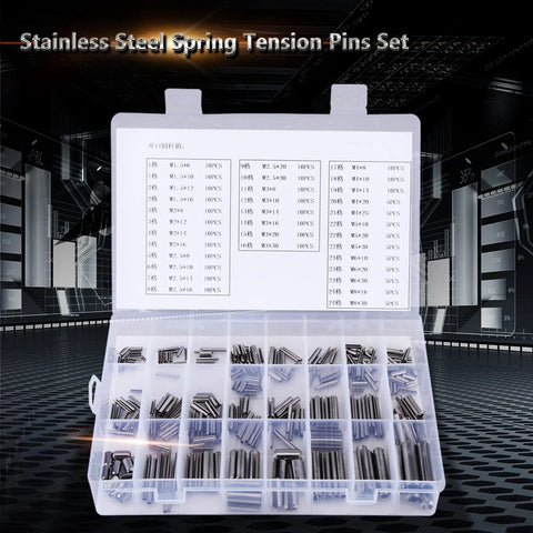 280 Piece Stainless Steel Roll Pin Kit With Slotted Metric Spring Pins M1.5 Through M8 in organized storage box