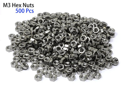M3 Stainless Steel 304 Hex Socket Head Cap Screws Assortment Kit, hex nuts close-up, 500 pcs for DIY and projects