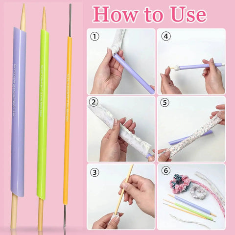 Quick Turn Fabric Set For Sewing Tubes, 3 Piece Assorted Size Tube Turners Made Of Wood Plastic And Metal in use demonstration