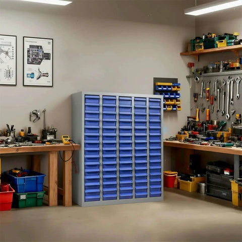 75 Drawer Hardware Cabinet For Nuts Bolts And Small Parts With Heavy Duty ABS Drawers And Metal Frame Bolt Bin Organizer in workshop