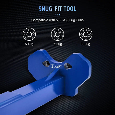 Universal Wheel Hub Removal Tool Kit With Hub Shocker For 5, 6, And 8 Lug Hubs, blue snug-fit tool close-up view