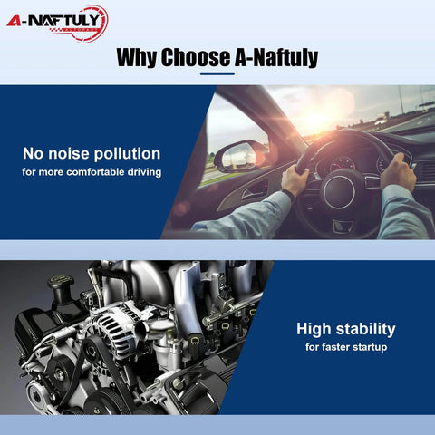 Dashboard view and engine illustration promoting A-Natfuly features of no noise pollution and high stability for comfortable driving.