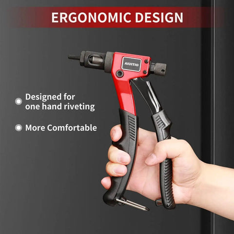 Hand holding 8 Inch Rivet Nut Tool Kit With 9 Metric And SAE Mandrels, 90 Rivnuts, One Hand Operation Built For Tight Spots