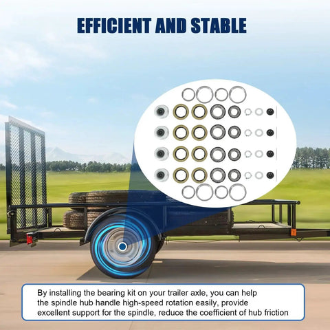 Four Sets 8000 Lb Trailer Axle Bearing Kit For 1.25 To 1.75 Inch D42 Spindle Includes Inner Bearing 25580 1.75 In ID Outer Bearing 02475 1.25 In ID Inner Race 25520 3.265 In OD Outer Race 02420 And Double Lip Grease Seals For Heavy Duty 8000 Lb Axles