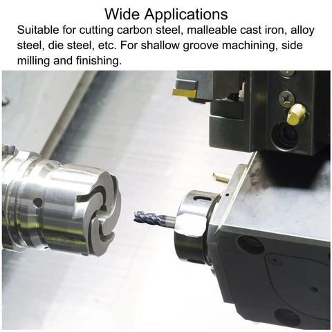 Square Nose End Mill 4mm Carbide Router Bit AlTiN Coated in CNC machine setup for metal cutting and milling applications.
