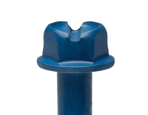 Close-up of blue hex head screw from Heavy Duty Concrete Screw Anchor Kit With Drill Bit For Masonry Brick Or Block 3/16 X 1-1/4 Inches Self-Tapping Diamond Point Slotted Hex Head Drives Easy With A Nut Driver 100 Per Box CONFAST.
