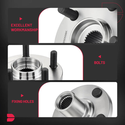 Close-up of Front Wheel Bearing Hub Assembly 5 Lug 2 Pack with bolts and fixing holes for Toyota and Lexus