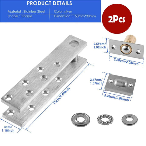 Heavy Duty Door Pivot Hinges 2 Pack For Wood Doors Up To 300 Lb With 360 Degree Hidden Rotation with dimensions shown