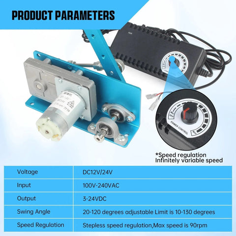 DC 12V 24V Linear Actuator With Adjustable Swing Angle From 20 To 120 Degrees, 90 RPM Stepless Speed Regulator kit.