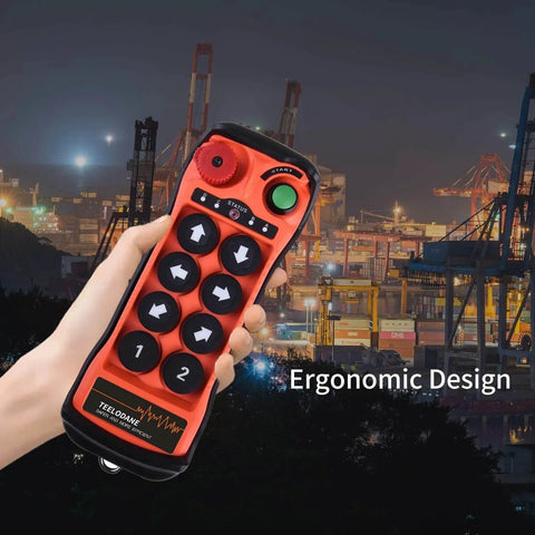 Industrial Wireless Crane Remote Control Kit With Eight Buttons for 12V 24V hoist and emergency stop, ergonomic in hand at night crane site