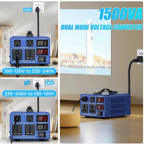 1500W Voltage Converter Transformer for Home Use Step Up and Step Down 110V 120V to 220V 240V with LCD Display