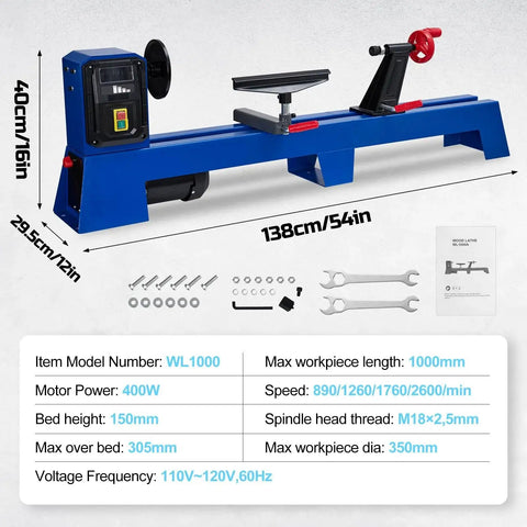 Beast Of A Benchtop Wood Lathe With 14 Inch Swing And 40 Inch Between Centers 400W Motor Four Speed Range 1040 1480 2130 2980 RPM