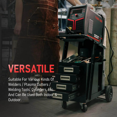Heavy Duty Welding Cart With Four Drawers For MIG, TIG, And Plasma Cutter, Built Tough 360 Degree Rolling Trolley