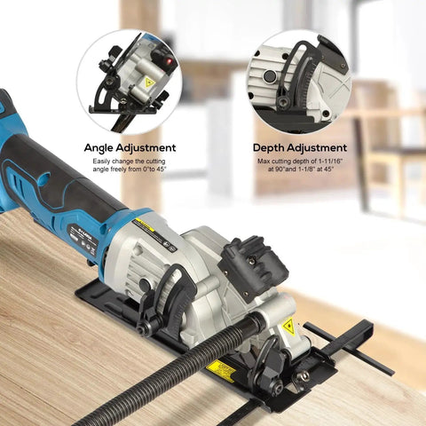 Pro Grade Mini Cordless Circular Saw With Laser Guide And Rip Guide For Precise DIY Cuts, 4-1/2 Inch Blade, 3400 RPM No-Load