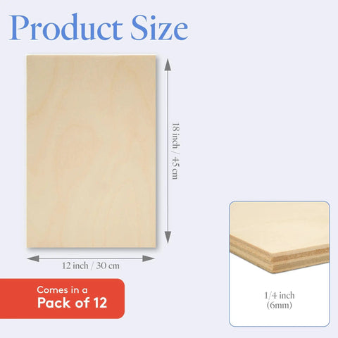 Six Millimeter Baltic Birch Plywood Sheets Pack Of 12 BB Grade, 12x18 inches with clean edges, for DIY crafting.
