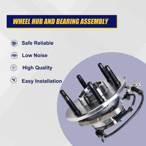 Front Wheel Bearing And Hub Assembly Set For Chevy Avalanche 1500 Tahoe Express 1500 And 2500 Cadillac Escalade ESV EXT AWD GMC Savana 1500 2500 AWD 6 Lug With ABS, showing the detailed construction.