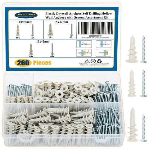 260 Pcs Self Drilling Drywall Anchors Set With Nylon Plastic Wall Anchors And Screws For Drywall No Pre Drill Hole Preparation Required