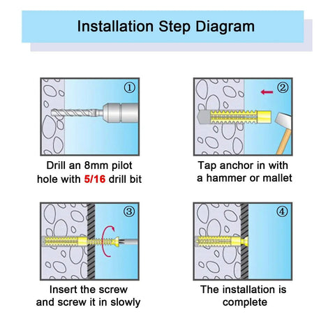 Installation steps for Heavy Duty Hollow Wall Anchors With Screws Set 20 Pack For Concrete Hollow Wall And Wooden Walls 6x32mm Tree Shape