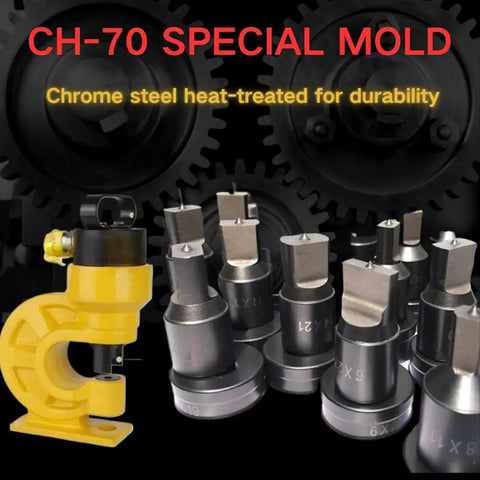 30 Piece Round Hole Punch Die Set For CH 70 Hydraulic Punch Machine displayed with steel and metal dies in chrome finish