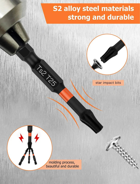 Magnetic Drill Bits T25 Torx For Impact Driver Set In S2 Steel Construction 10 Pack With Secure Magnetic Hold For Fasteners And Woodworking Projects Durable Bits For DIY And Pro Use