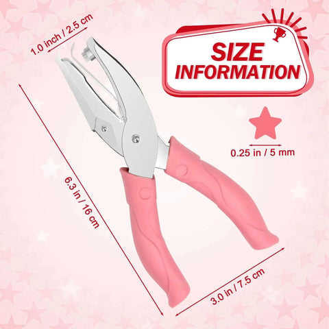 Star And Heart Hole Punch Set 1/4 Inch Handheld Paper Punch With Soft Grip Pink Handles and size information