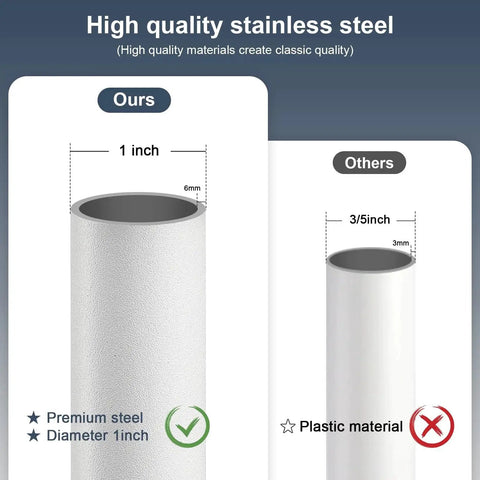 Comparison of 1 inch diameter premium steel sliding door security bar with a smaller plastic bar