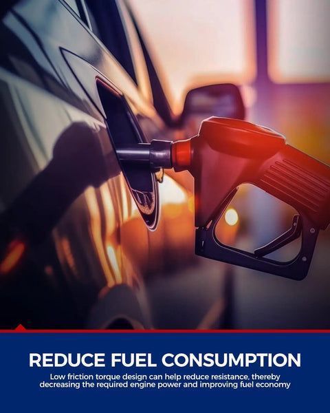 Car being refueled at gas station highlighting low friction design for improved fuel economy