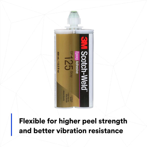Two-Part Epoxy DP125 Gray, Flexible Structural Adhesive for Metal, Ceramic, Stone, Wood and Plastics, 400 mL Duo-Pak