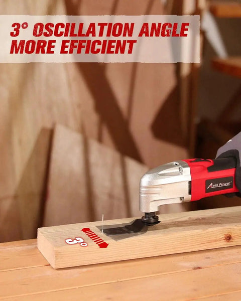 Beast Oscillating Multi Tool With 22000 OPM And 3 Degree Oscillation, 2A Motor cutting wood with metal blade, red handle