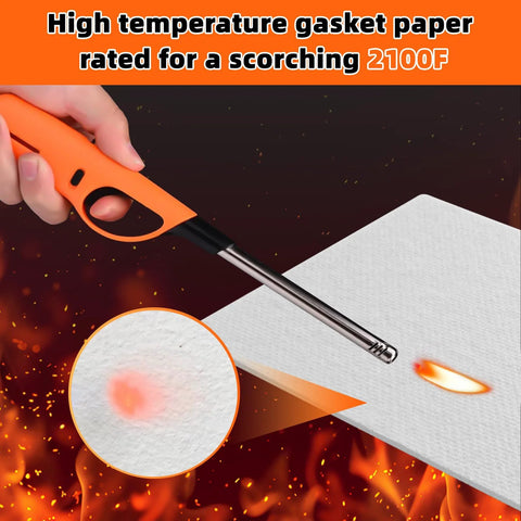 High temperature gasket paper sheet, white 7x10 in, 1/8 in thick ceramic fiber alternative, orange-handled cutting tool