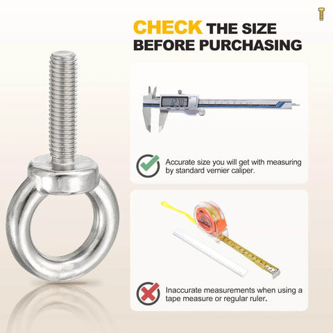 Shoulder Eye Bolt M10x17mm, 304 Stainless Steel Lifting Ring Threaded Eye Bolt, size check instructions, 4Pcs, silver