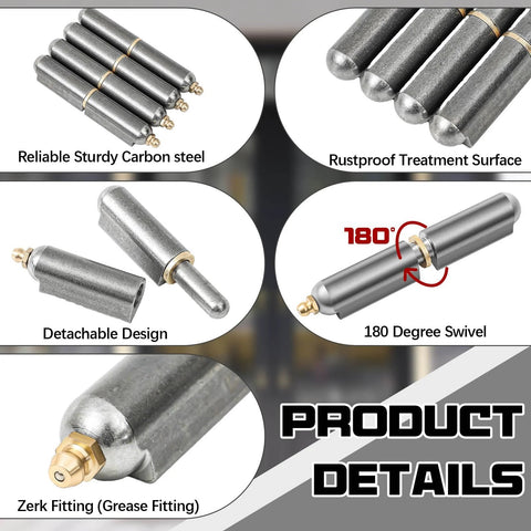Zonon 10 Pcs 4-inch weld-on bullet hinges, carbon steel, rustproof finish, detachable, 180° swivel with grease fitting