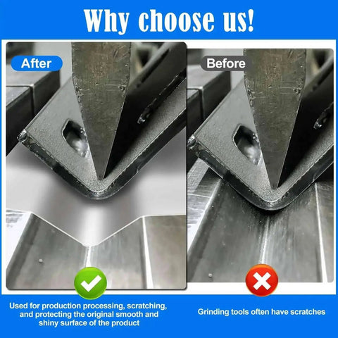 Comparison of metal die before and after using Pro Grade Urethane Die Protection Film for press brake bending, reducing scratches.