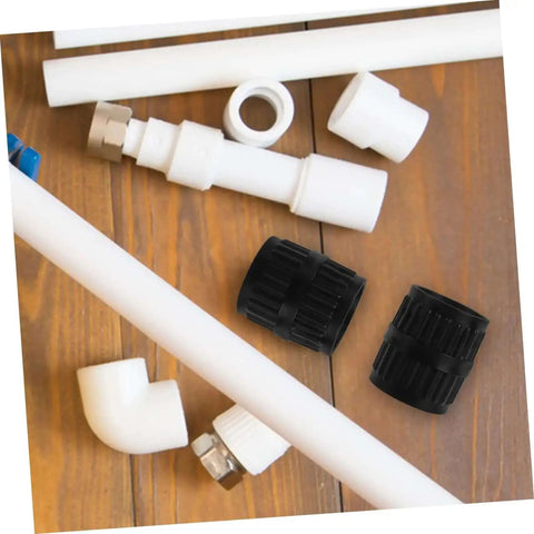 Two Pack Deburring Reamers for Tubing Inner and Outer Chamfering Tools, shown with plumbing pipes and fittings on wooden surface