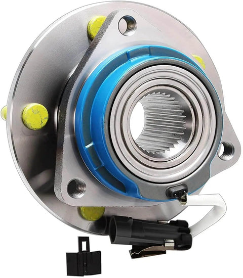 Front view of Set of 2 Front or Rear Wheel Bearing Hub Assemblies with CV Axle Nuts, ABS sensor wire shown