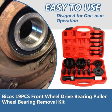 Front Wheel Bearing Tool Kit 19 Piece Set For Press And Puller Wheel Hub Bearing Removal And Installation FWD Master Set Heavy Duty Pro Grade For Easy Shop Quality Service in red case