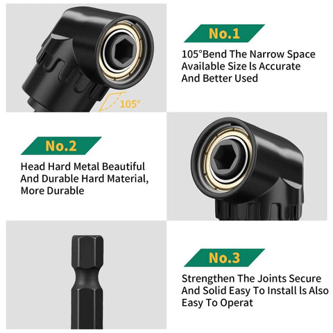 Flexible Drill Bit Extension Kit With 19 Pcs And 105 Degree Right Angle Attachments GRENPRO zoomed view showing details of rotatable socket adapter.