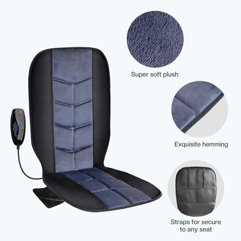 Back Massager Chair Pad With Heat, 10 Vibrating Motors for Office Chair and Home Use, detail of soft fabric and secure straps