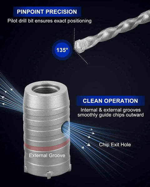 Concrete Hole Saw Kit With 30 40 50mm Drill Bits For SDS Plus Shank Wall Cutter Cement Brick Stone Drilling Heavy Duty Pro Grade