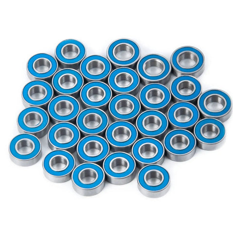 Steel Blue 30Pcs Ball Bearings Kit For 1 14 Tamiya RC Trucks Including 6x12x4mm And 5x11x4mm Bearings displayed on white background