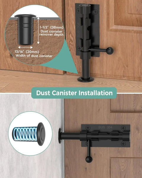 304 Stainless Steel Slide Bolt Gate Latch, 6.3 Inch Sliding Barrel Bolt Door Lock, mounted on wooden door, black finish