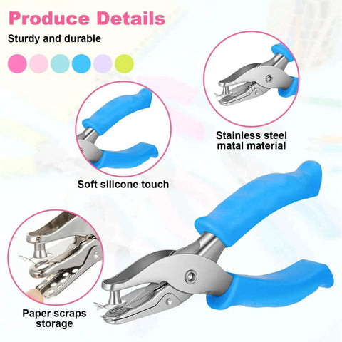 12 Pack Dope Cushioned Grip Single Hole Paper Punch Heavy Duty Hand Tool with blue silicone grips and stainless steel for crafts