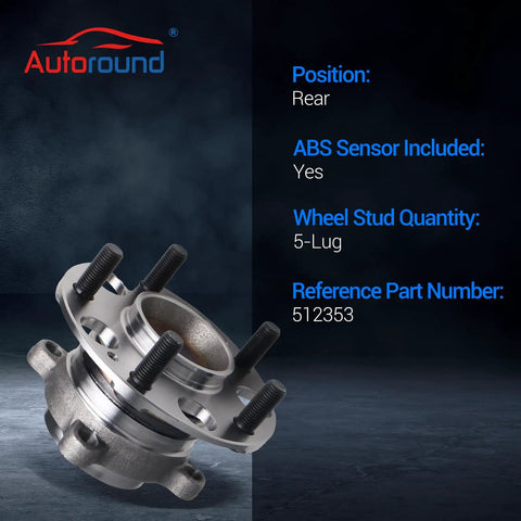 Rear Wheel Bearing and Hub Assembly 512353 for Honda Accord 2008-2012 and Acura TSX 2009-2014 5 Lug ABS compatible